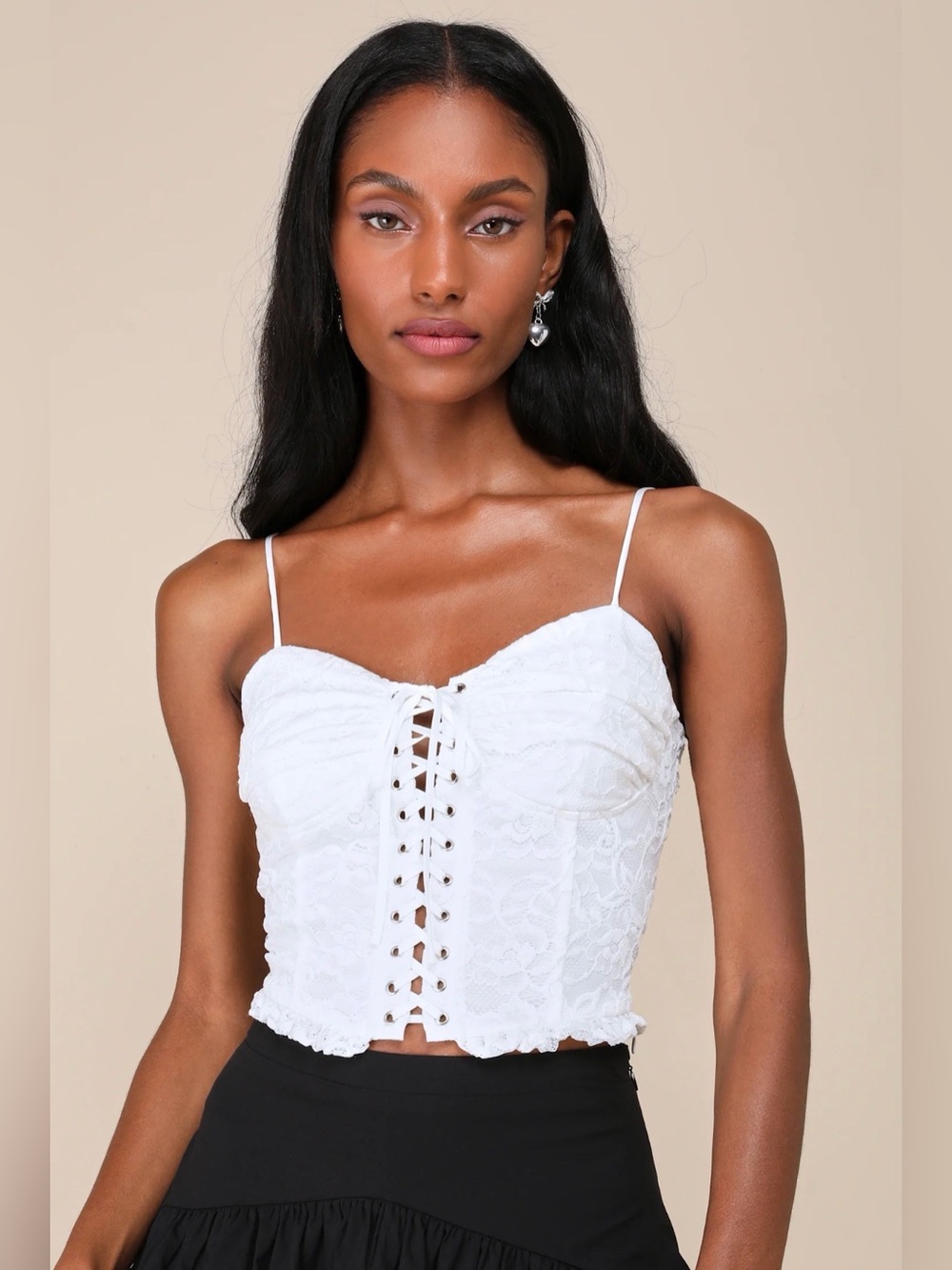 NWT Lulu’s Adorably Enticing White Lace Bustier Cropped Tank Top